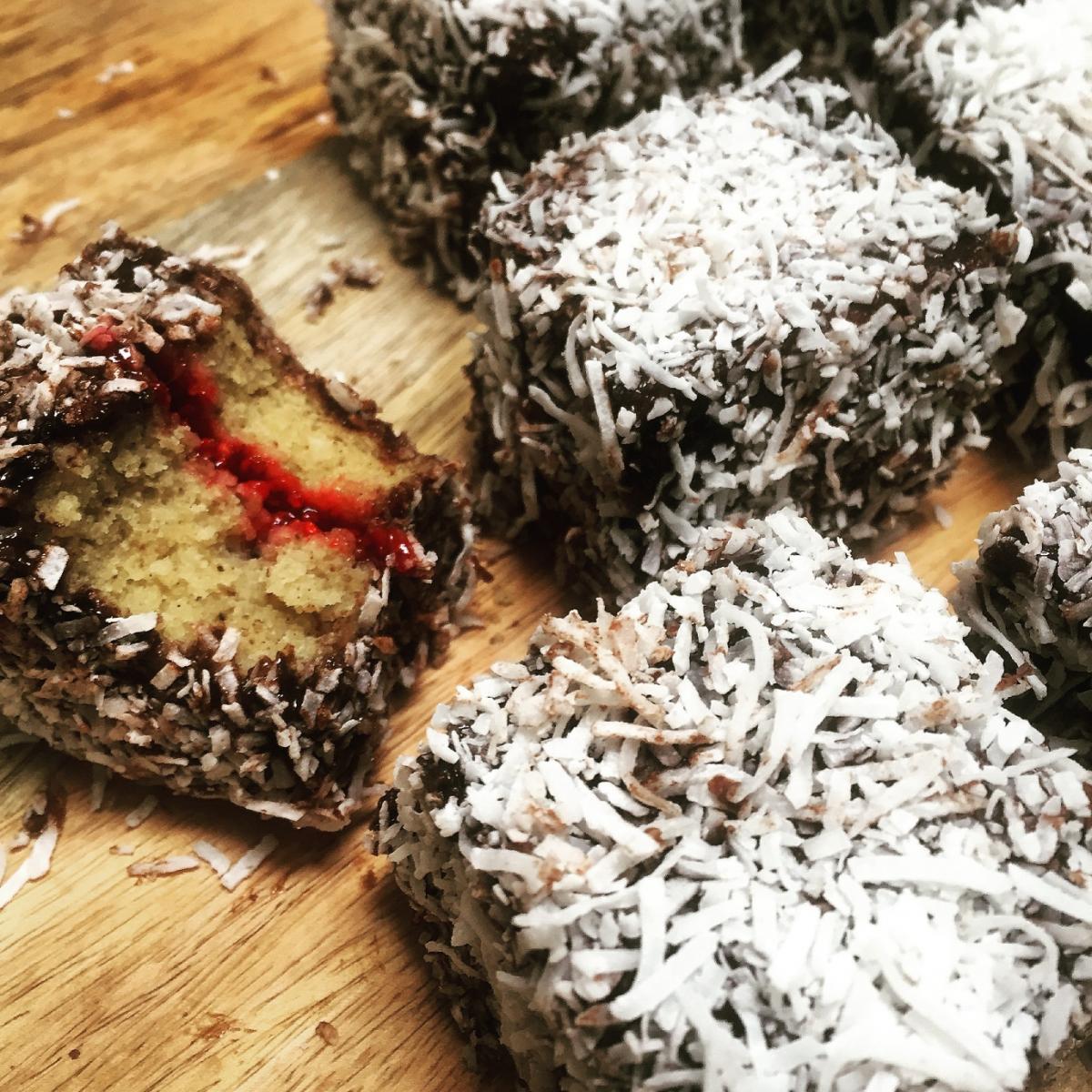 Lamingtons with raspberry chia jam The Vegan Society